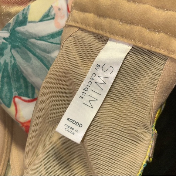 Cacique swim yellow floral tropical ruffle bikini tankini swim top 40DDD - Picture 4 of 4